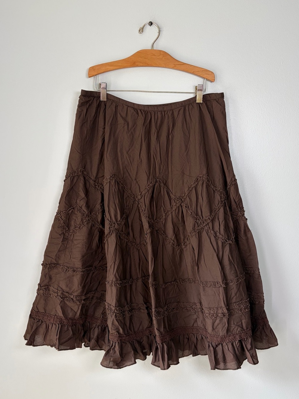 Apt. 9 Y2K Brown Cotton Ruched Stitch Detail Midi Skirt Boho Fairy Ren Fair 2000